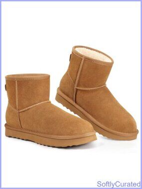 Suede Mini Snow Boots Fuzzy Fur Lined Winter Ankle Booties